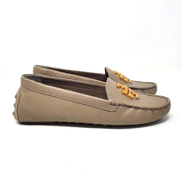Tory Burch Everly Driver Loafers Tumbled Leather French Gray Gold 85159 Size 7.5 - Picture 4 of 11